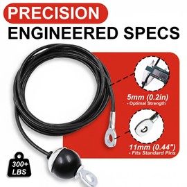 Fitness Pulley Cable Replacement - 5mm(0.2inch) Heavy Duty Steel Wire Rope for Home Gym & Cable Machine Accessories Black/Red Cable for Weight Machine (Black, 115")