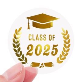 Graduation Stickers, 120PCS Class of 2025 Stickers, 1.6 inch Gold Foil Graduation Envelope Seals, Transparent Labels Envelope Sticker for Announcements Congrats Grad Invitation Grad Party Favors