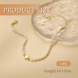 Irikdescia Women's Bracelet, Golden Pearl Bracelets with Heart Pendant, 14K Gold-Plated Cuban Link, Elegant Everyday Jewellery as a Creative Gift for Women