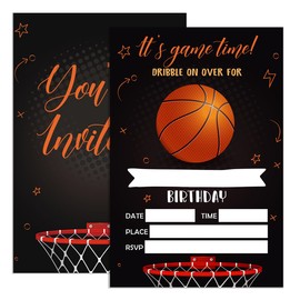 UDNADKEX Birthday Invitations for Boy Basketball with Envelopes, Invites for Birthday Party Sports Game, Basketball Birthday Party Invite Cards, Dribble on Over for, 4"x6" Set of 20