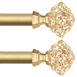 TONIAL 2 Pack Curtain Rods 32 to 58 Inch, Telescoping Splicing 3/4 Single Rods for Windows 20 to 53 Inch, Decorative Drapery Rod with Translucent Diamond Finial, Luxury Gold