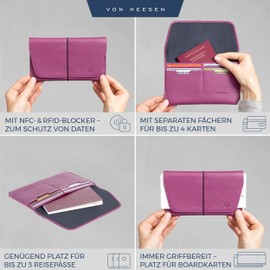 VON HEESEN Leather Passport Holder with RFID Protection - Passport Case Made of Genuine Leather - Passport Organiser for Style-Conscious Men and Women, Pink, Landscape