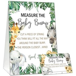 Baby Shower Games Measure The Baby Bump Game, Jungle Animals Theme, How Big is Mommy's Belly Party Supplies. 1 Sign and 50 Guessing Cards C01
