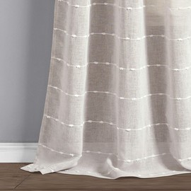 Lush Decor Farmhouse Textured Grommet Sheer Window Curtain Panel Pair, 38"W x 95"L, Beige