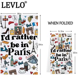 LEVLO Eiffel Tower Kitchen Towel France Paris Travel Gifts I'd Rather Be in Paris Tea Towel Paris Trip Housewarming Gift (in Paris Towel)