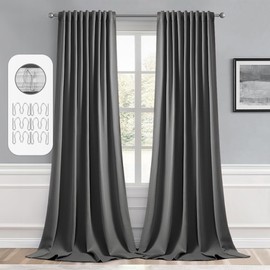 MIULEE Back Tab Grey Blackout Curtains 108 Inch Long 2 Panels Set for Living Room Bedroom Privacy, Rod Pocket/Pinch Pleated Extra Long Thermal Insulated Room Darkening Light Blocking Curtains/Drapes