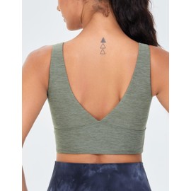 THE GYM PEOPLE Women's Padded Sports Bra V-Neck Wireless Stretchy Workout Crop Tops with Cross Hem Soft Yoga Bras