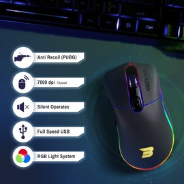BraZen Esports PRO RGB Ergonomic Gaming Mouse, Wired Gaming Mouse 7000 dpi, RGB Light, High Speed 2.0 USB Connectivity with 3.5Jack, Multi Button Mouse with 6 Buttons