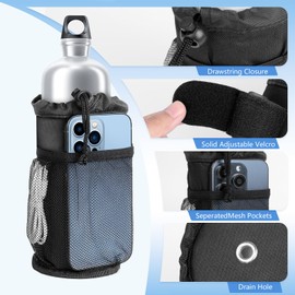 AiQInu Bicycle Bottle Holder Drinking Flash Bag, Bicycle Drink Holder without Screws Made of Oxford Fabric, Water Bottle Holder with Mesh Pocket for Folding, Pushchair, Motorcycle, Wheelchair, Scooter