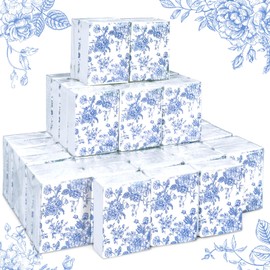 FYSUIMU 50 Bulk Blue Floral Tissue Packs Vintage Flower Mini Travel Size Facial Tissues Chinoiserie Flower Portable Pocket Tissue for Wedding Party Supplies