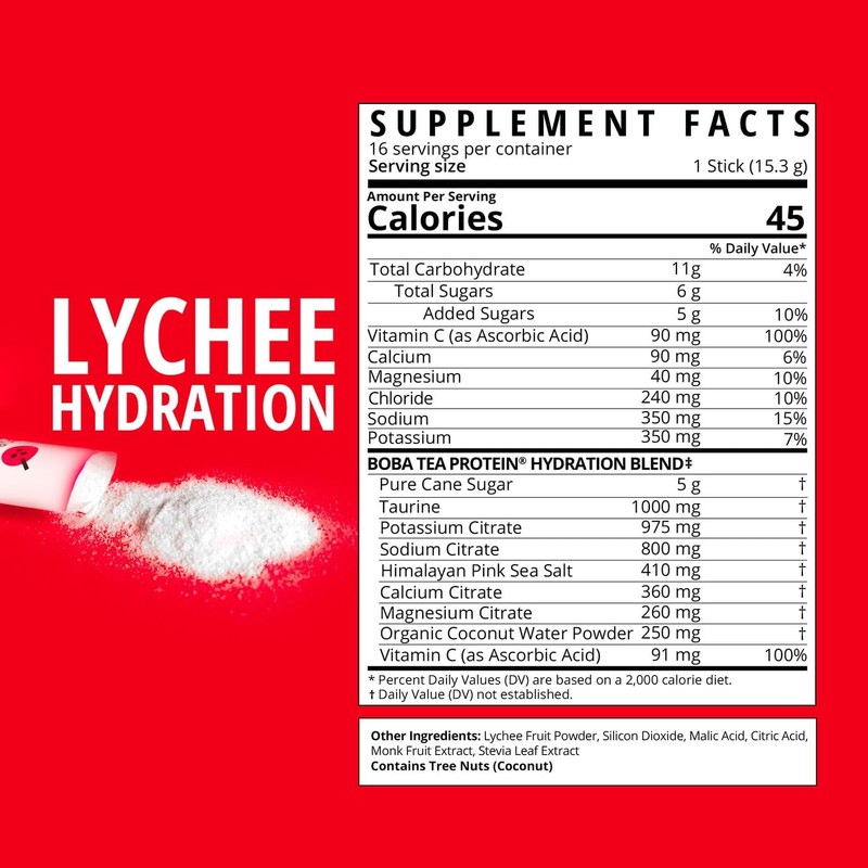 Boba Tea Hydration | Electrolyte Powder Drink Mix | Lychee