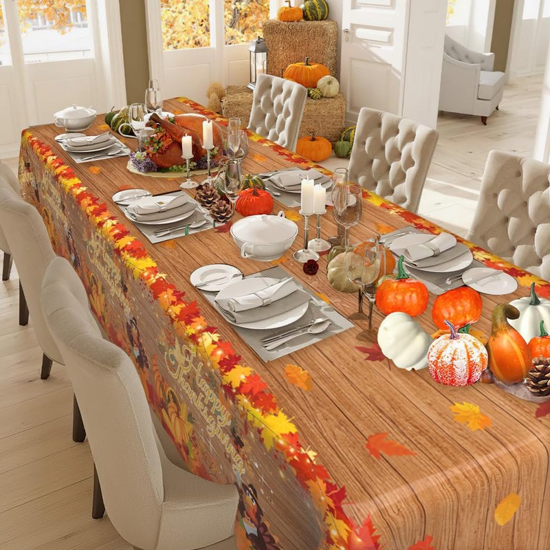 Thanksgiving Tablecloth Plastic, 2 Pack 54 x 108 Inch Fall