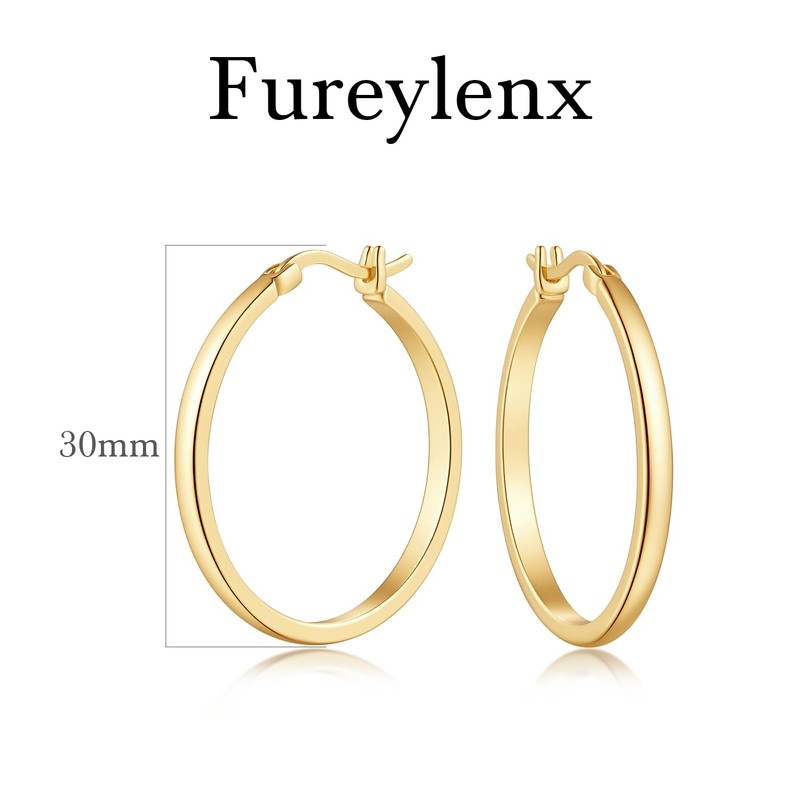 Fureylenx Gold Hoop Earrings 14K Gold Earrings for Women 30mm