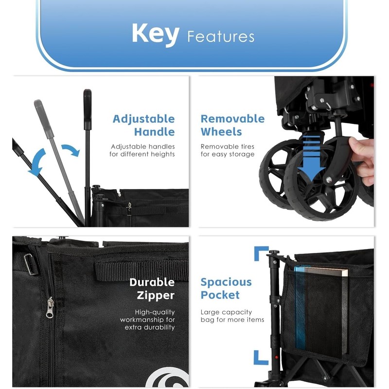 FUNHORUN Heavy Duty Collapsible Wagon Cart | Foldable Utility Wagon