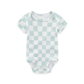 MAMIMAKA Newborn Baby Short Sleeve Bodysuits 5 Pack Cotton One-Piece Baby Boy Clothes Teal, 0-3 Months