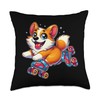 Funny Dog Retro Skate Cute Corgi Roller Skating Throw Pillow