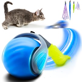 wisafoi Interactive Cat Toy for Indoor Cats, Speedy Ball with Tail, Automatic Moving Cat Balls for Bored Indoor Adult Cats, 360°Automatic Rolling Ball Toy, Two Speed Adjustment（Blue）