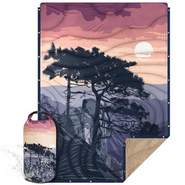 KawaGebo Kamp Outdoor Camping Blanket with Sherpa Lining, Extra Warm Thick Camp Blankets and Puffy Ultralight Soft Poncho DWR Camping Quilt for Cold Weather, Adventure, Sleeping, Backpacking 56"x 40"