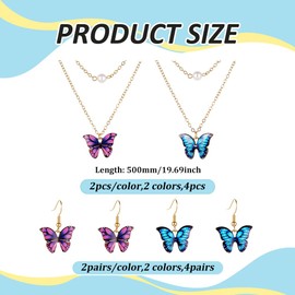 HOBBIESAY 2Pcs 2Colors Bohemia Butterfly Necklace Set Multi layer Pendant Earring Sets Colorful Butterfly Pendant Necklace Set Pearl Delicate Jewelry for Women Wedding Holiday Gift