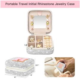 Soleebee Bling Crystal Travel Jewelry Case, H Initial Jewelry Box for Women Girls, Portable Small Jewelry Organizer Travel Essentials for Necklace Earrings Rings - Letter H, Silver
