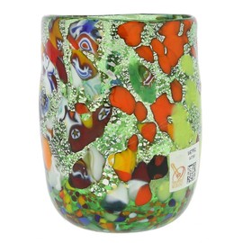 GlassOfVenice Murano Drinking Glass - Millefiori Silver Green