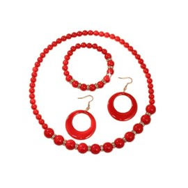 xuzhiyuan Boho Colorful Acrylic Beads Necklace Candy Color Bracelet 80s Party Retro Dangle Earrings Summer Vibe Beach Jewelry Set for Women Gift-Red