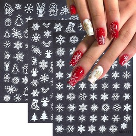 3Sheets Christmas Nail Art Sticker Decals 5D Embossed White Snowflake Nail Stickers White Xmas Tree Snowmen Elk Gingerbread Man Nail Decals Nail Accessories Winter Nail Supplies for Women Nail Decor