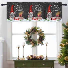 Abaysto Gnome Valance for Window Merry Christmas Window Toppers Curtain Valance Rod Pocket Winter Snowflakes Elf Window Treatment for Living Room/Bedroom/Farmhouse Xmas Gifts 45x137cm