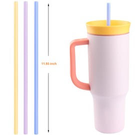 Replacement Straws Compatible with 40 Oz Owala Travel Tumbler with Handle- Include 6 Pack Multicolor Straws and 1 Pack Cleaning Brush