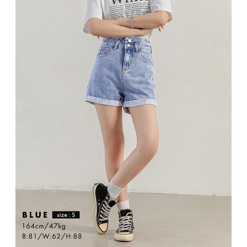 Teddy Women's Denim Shorts, High Waist, Roll-Up, Street, Medium Thick,