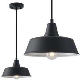 GOALPLUS 10in. Dome Farmhouse Barn Pendant Light Fixtures Black Outdoor Porch Ceiling Mount Lights Kitchen Island Home Hanging Lighting for Indoor, Industrail Exterior Pendant Ceiling Lamp, Adjustable