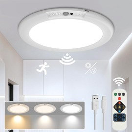 ORYAR Rechargeable Motion Sensor Ceiling Light, Wireless Ceiling Lights Battery Operated Closet Light with Remote, 500LM 3000K/4500K/6500K, 0.55″ Ultra Thin Lights for Bathroom Hallway Pantry, 1 Pack