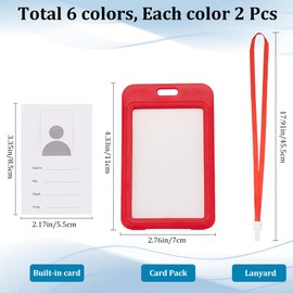 CRASPIRE 6 Colors 12Pcs ID Card Badge Holder with Removable Lanyard Rectangle Employee ID Cards Protector Clear Hall Pass Cover Case for Women Teacher Nurse Doctor Office School Plastic Waterproof
