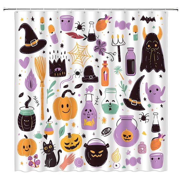 MSAYNFG Happy Halloween Shower Curtain Witch Hat Witchcraft Black Cat