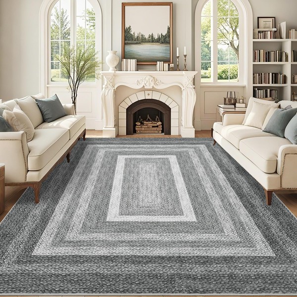 GarveeHome Washable Area Rugs 5x7 Braided Pattern Printed (Non-woven) Throw