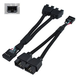 SATUY 2Pcs USB 2.0 Header Splitter, Nylon Braided Motherboard 9 Pin USB 2.0 to Dual 9 Pin Extension Cable for PC Computer Internal Motherboard USB Hub Black