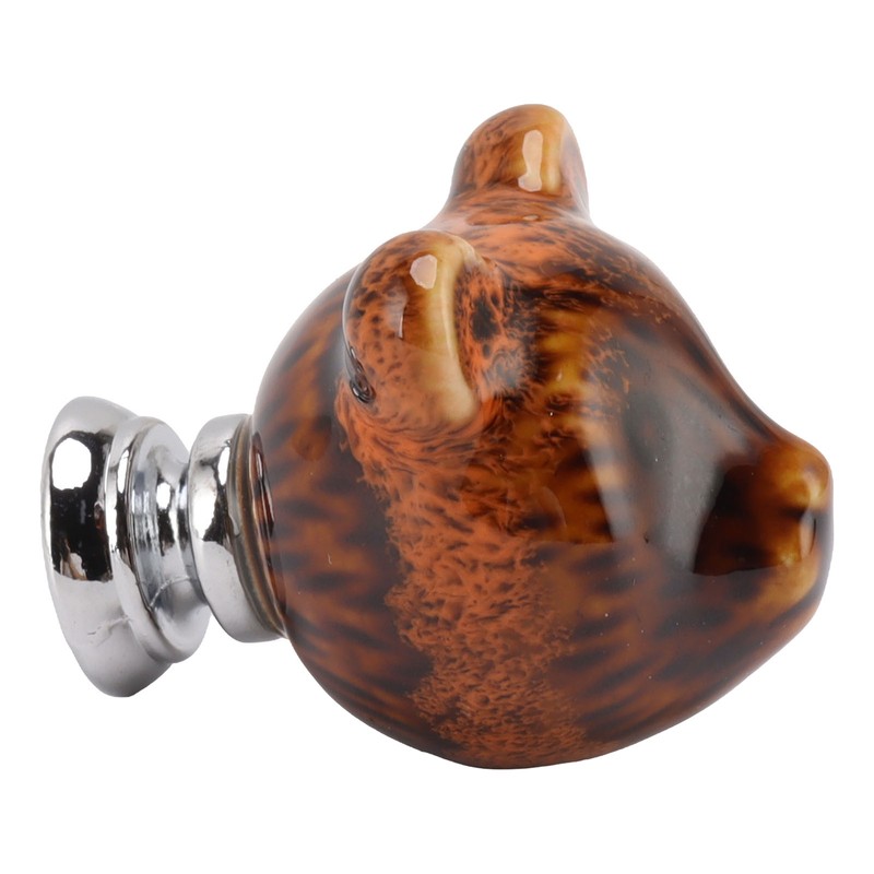 6PCS Bear Door Knob Orange Zinc Alloy Ceramic Decorative Bear