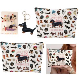 Dachshund Gifts Dachshund Bag Makeup Bag with Zip with 2 Hair Clips Women and 1 Dachshund Keyring Ideal for Animal Lovers, Large Capacity, Repeated Use