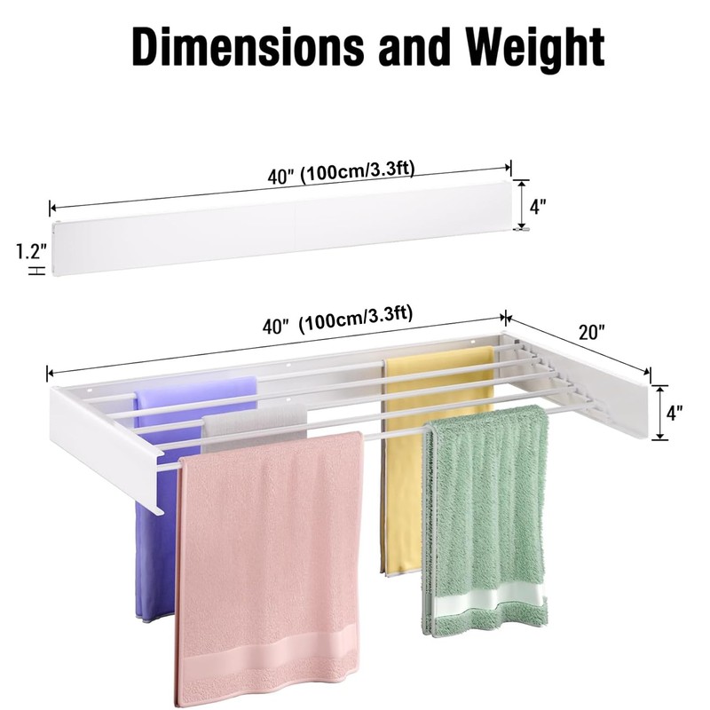 Wall Mounted Drying Rack 40",Laundry Drying Rack Collapsible, Retractable Clothes