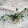 Teyglen Bridal Wedding Gold Silver Dainty Hair Combs Green Rhinestones