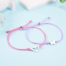 CheersLife 2 Pieces First Day of School Bracelet Gifts, Bracelets Set for Mum and Daughter, Adjustable Mum and Me Jewellery Back to School Bracelet Gifts for Girls Boys (Rose Red & Purple), Stainless