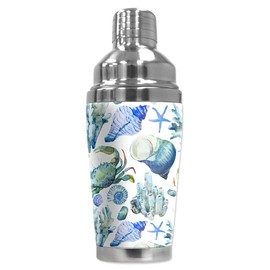 Mugzie MAX 20 Ounce Stainless Steel Cocktail Shaker - Martini Shaker with Wetsuit Cover - Watercolor Coral Reef