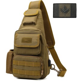 Tactical Shoulder Bag - 1000D Military Backpack Outdoor Daypack Chest Pack (Tan)