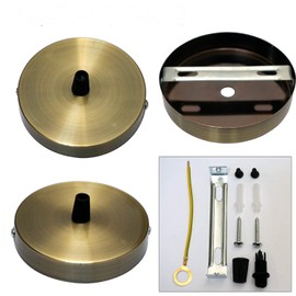 Vintage Hanging Pendant Light Modern Retro Industrial Style E27 Base Lamp Holder Fabric Cable Ceiling Roses in Antique Brass Colour Light Fitting Flat Top Lamp Kit with Strap 100mm (Antique Brass)