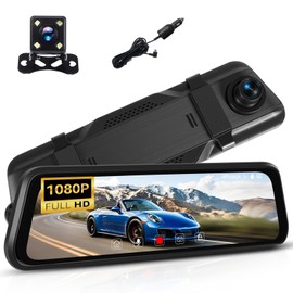 9.66 Inch Mirror Dash Cam,1080P Touchscreen Rear View Mirror Front and Rear View Dual Cameras,Super Night Vision,Loop Recording,Parking Assistance,24H Parking Monitor,Waterproof Backup Camera