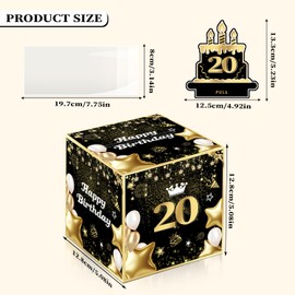 Joycard 20th Birthday Money Box for Her Him, 20 Years Old Birthday Decorations, Fun Pull-Out Cash Gift Box for Parties, Ideal for 20th Birthday Surprises （with 35PCS Bags）
