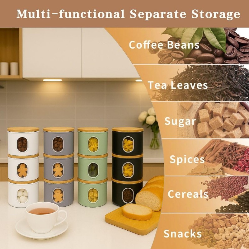 LENAK Tea Coffee Sugar Canister Set, Stackable Airtight Food Storage,