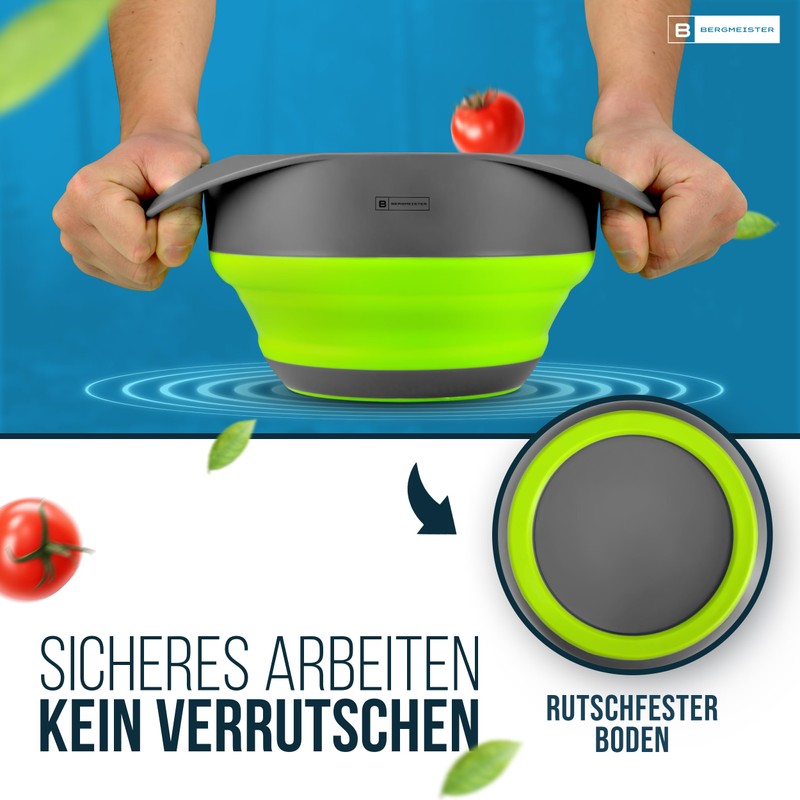 Bergmeister Foldable Bowl Set 3-in-1 with Colander, Noodle Strainer 1.7