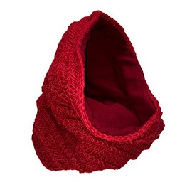 Thick Fleece Lined Wool Infinity/Cowl/Mobius Scarf/Hoodie (Deep Red)