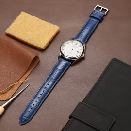 MUENShop Genuine Leather Watch Strap Alligator Quick Release Classic Pin Buckle for 18 mm - 24 mm Black/Brown/Blue/Green Calfskin Replacement Strap for Men/Women